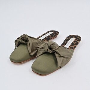 Olivia Rose Tal Bow Mules Womens Size 7 Olive Green Square Toe Slip On